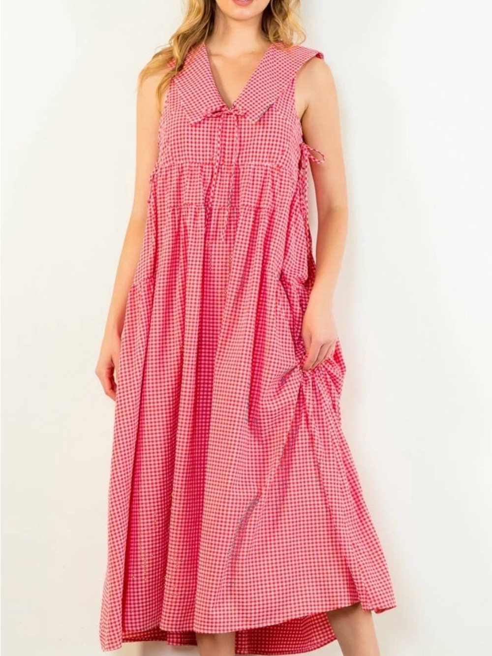 THML Red and White Gingham Dress with Tie Details